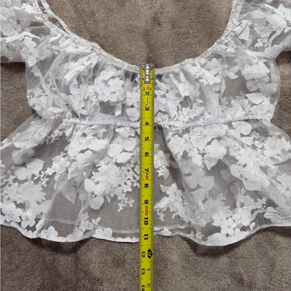ASOS DESIGN sheer floral jacquard baby doll top in white, Size 4 - Picture 9 of 9